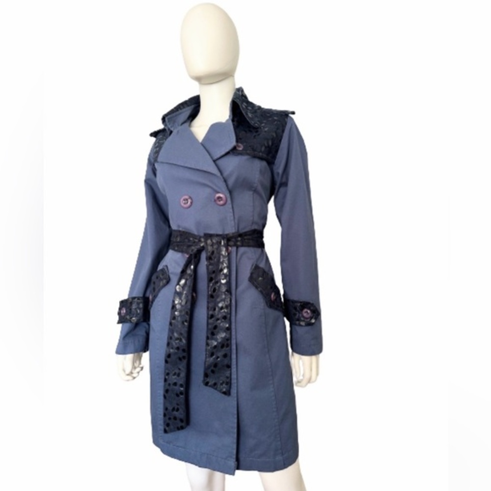 🔥SALE💥NWT WOMEN DOUBLE-BREASTED TRENCH COAT BELTED LINED JACKET IN DENIM - Picture 17 of 17